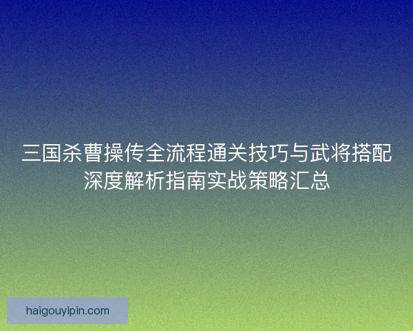三国杀曹操传全流程通关技巧与武将搭配深度解析指南实战策略汇总